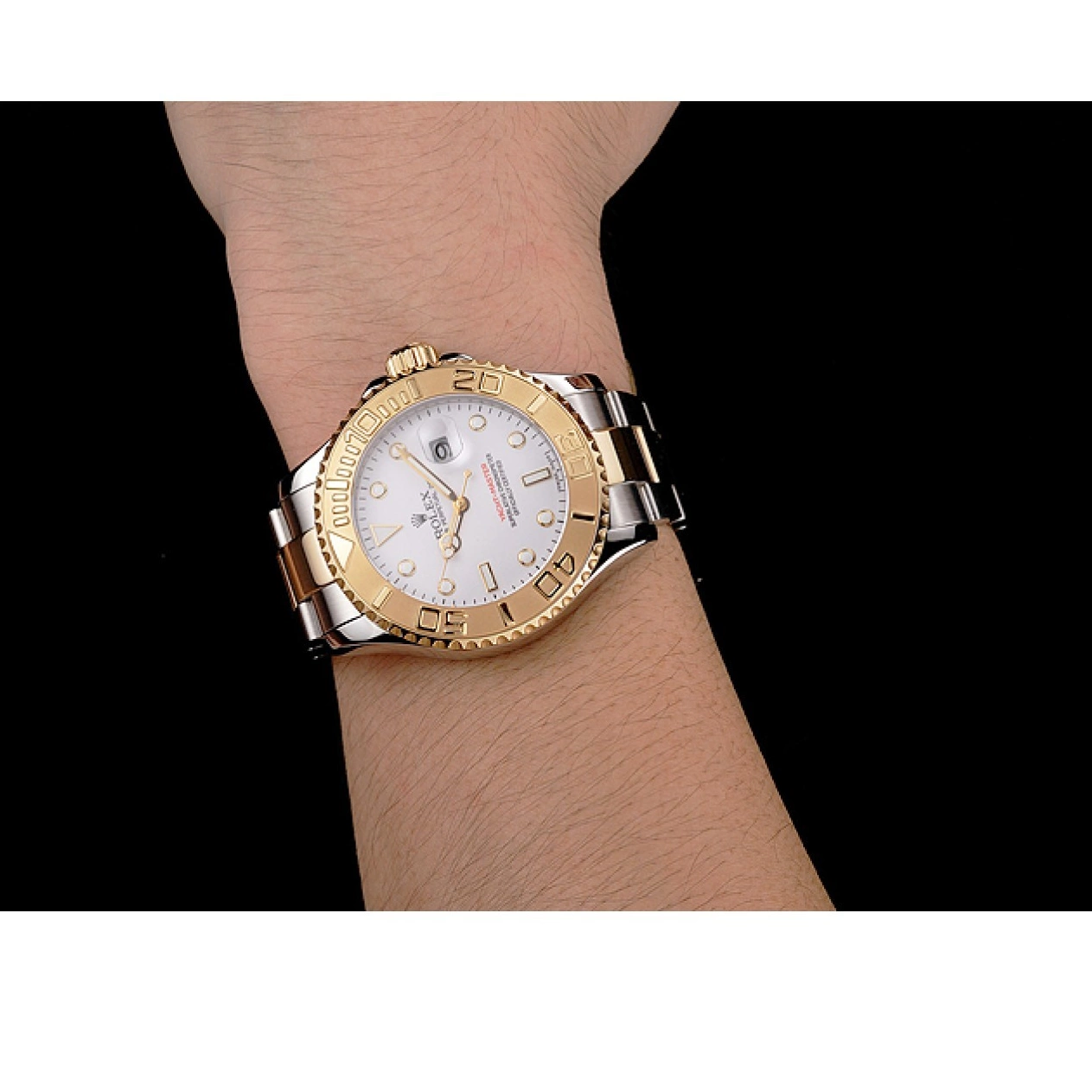 Best AAA Replica Sites Rolex Bracelet Stainless Yacht-Master Steel Two Case Gold Tone White Dial Bezel 0823